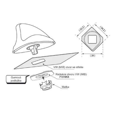 Adaptér antény SHARK2 do otvoru pro Škoda, Seat, VW s MIB, CAL-7131053