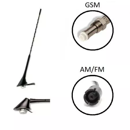 Anténa střešní AM/FM/GSM univerzální se zesilovačem, zadní 60°, 40cm, RAKU2, CAL-7687052