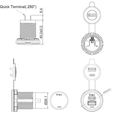 Nabíječka do auta USB-A, USB-C, vestavná, QC3.0, PD3.0, MY1298