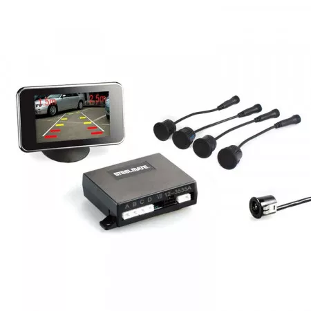 Parkovací senzory zadní s kamerou a displejem, černá matná, 23mm, STEELMATE PTSV404-V037