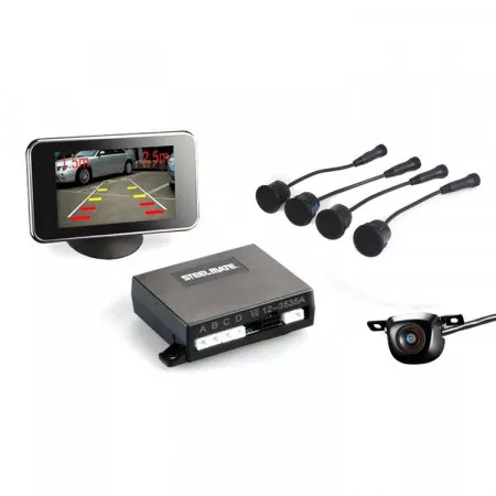 Parkovací senzory zadní s kamerou a displejem, černá matná, 23mm, STEELMATE PTSV404-V039